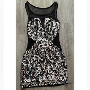Windsor Black and Silver Sequin Strapless Cocktail Dress